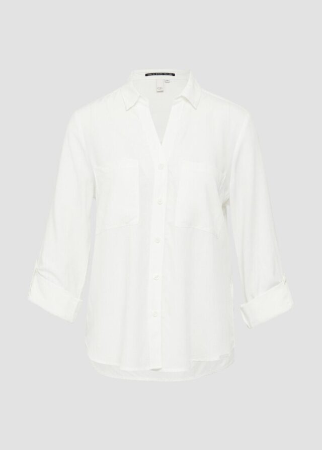 Viskosebluse mit Turn-up und aufgesetzten Taschen