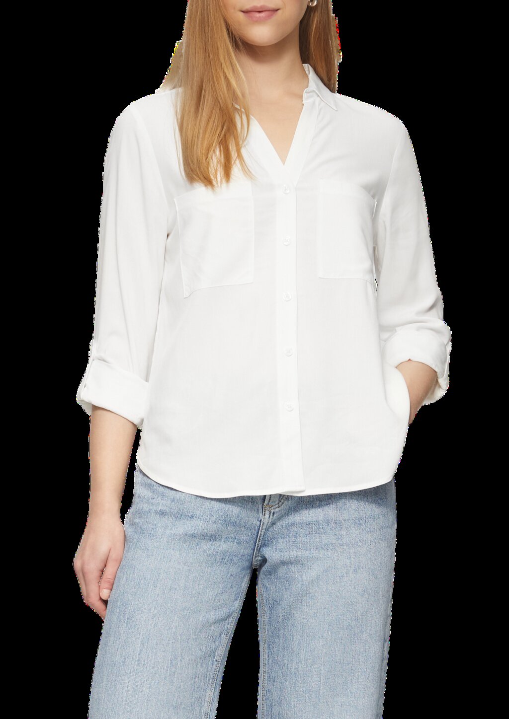 Viskosebluse mit Turn-up und aufgesetzten Taschen