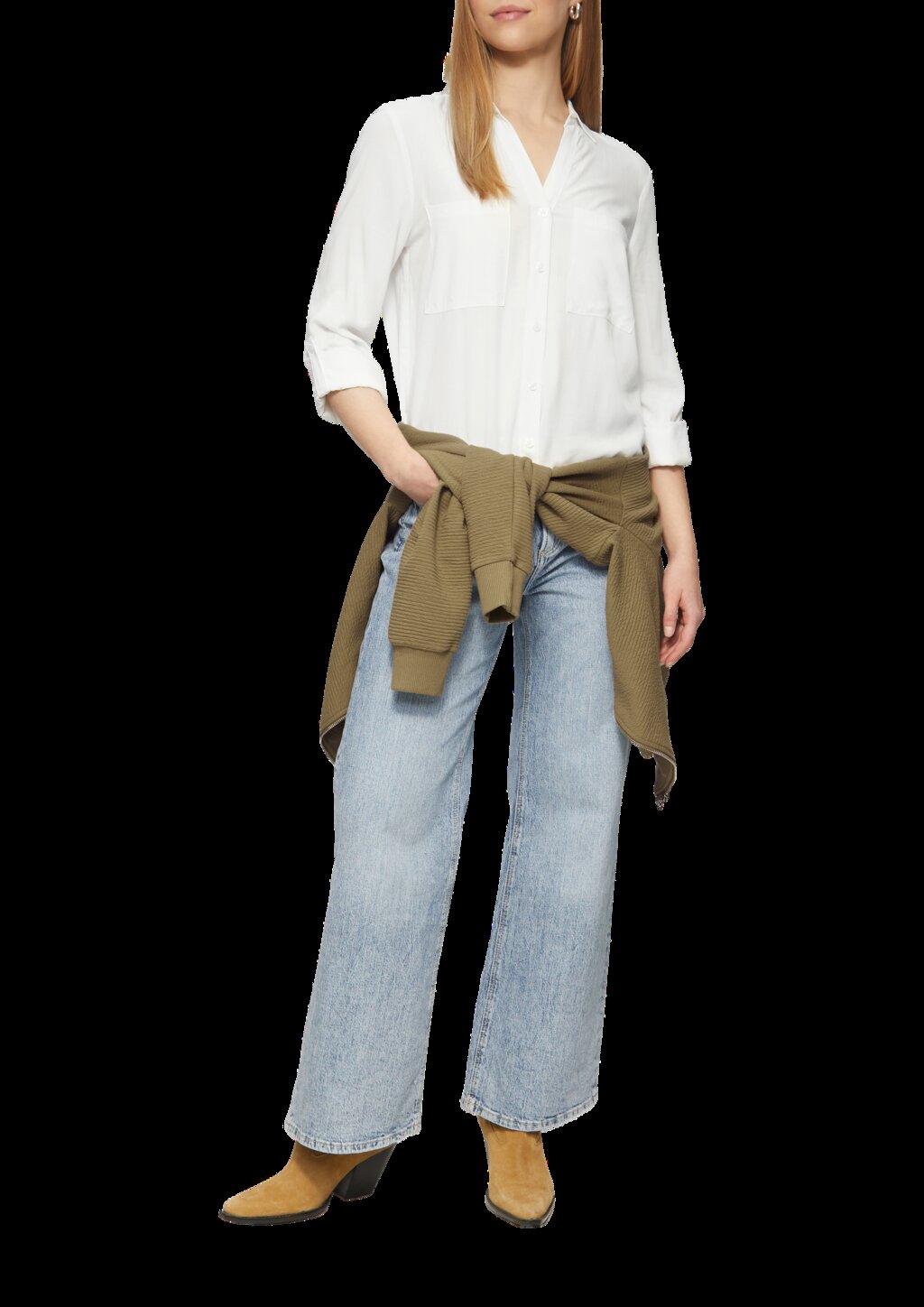 Viskosebluse mit Turn-up und aufgesetzten Taschen