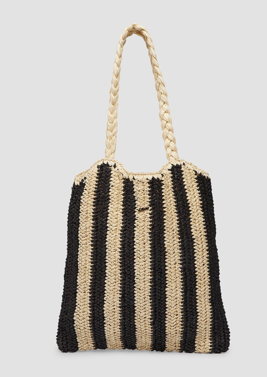 Gestreifte Raffia-Tasche mit geflochtenem Henkel