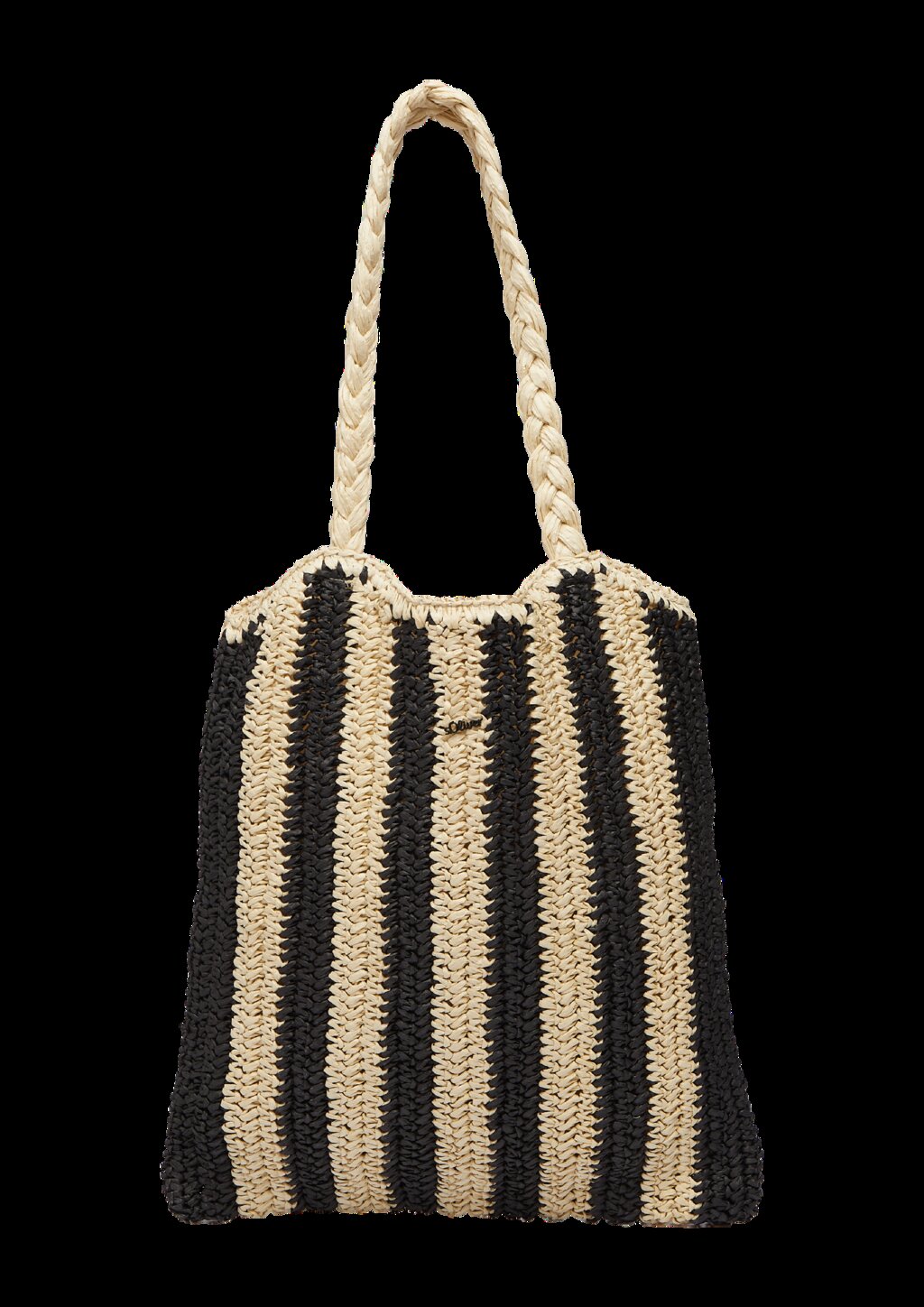 Gestreifte Raffia-Tasche mit geflochtenem Henkel