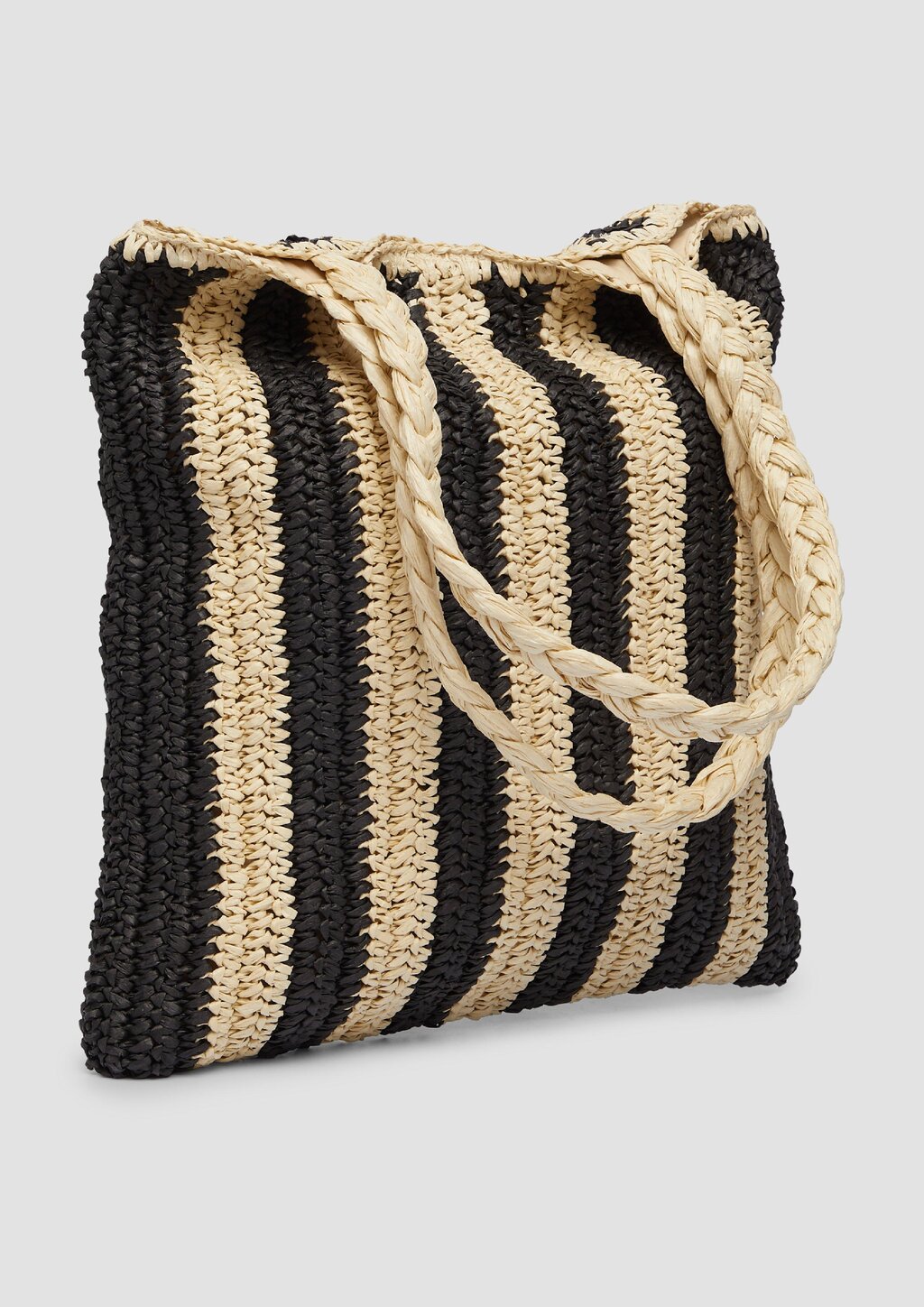 Gestreifte Raffia-Tasche mit geflochtenem Henkel
