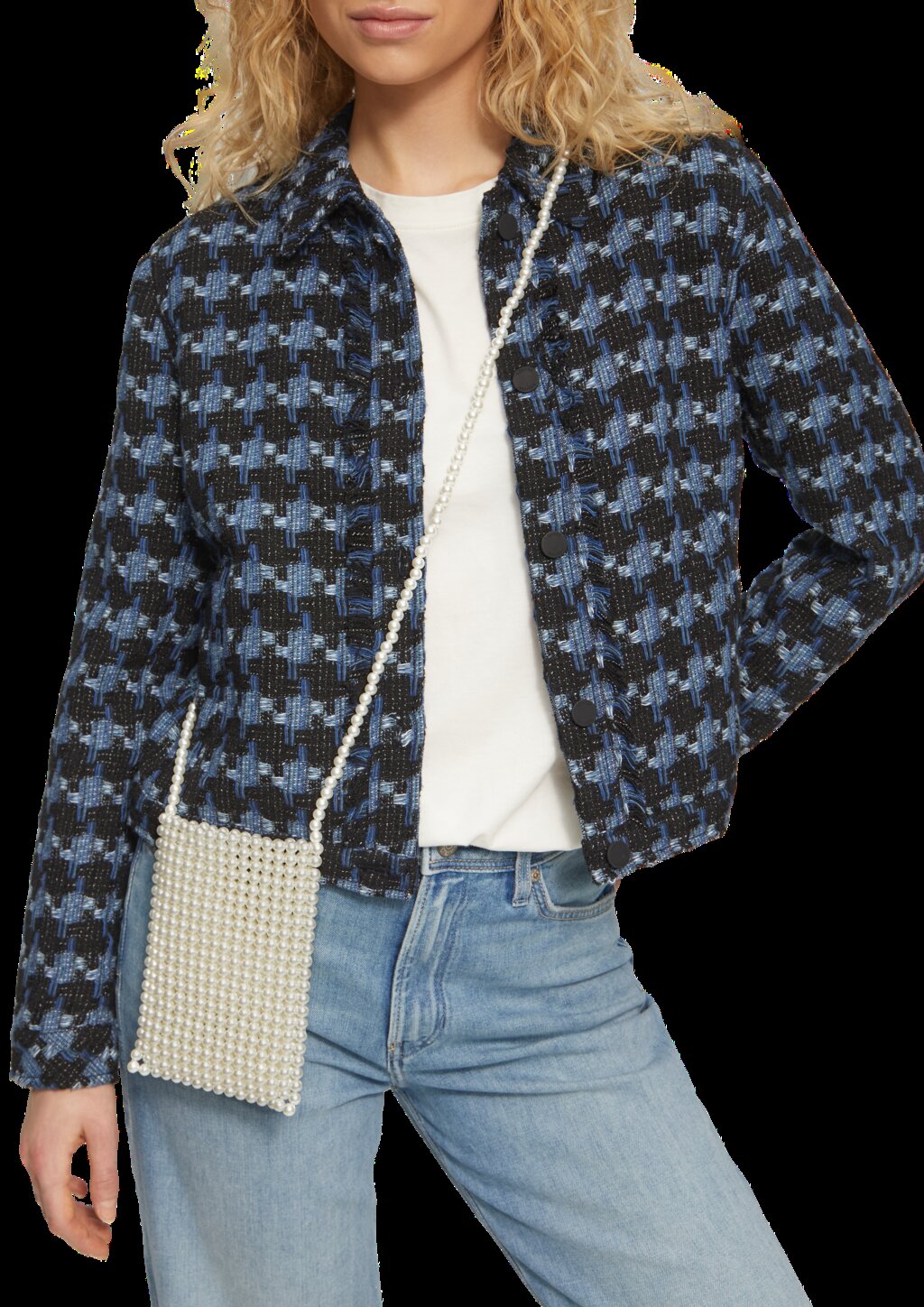 Smartphone-Tasche aus Schmuckperlen mit fixiertem Schulterriemen