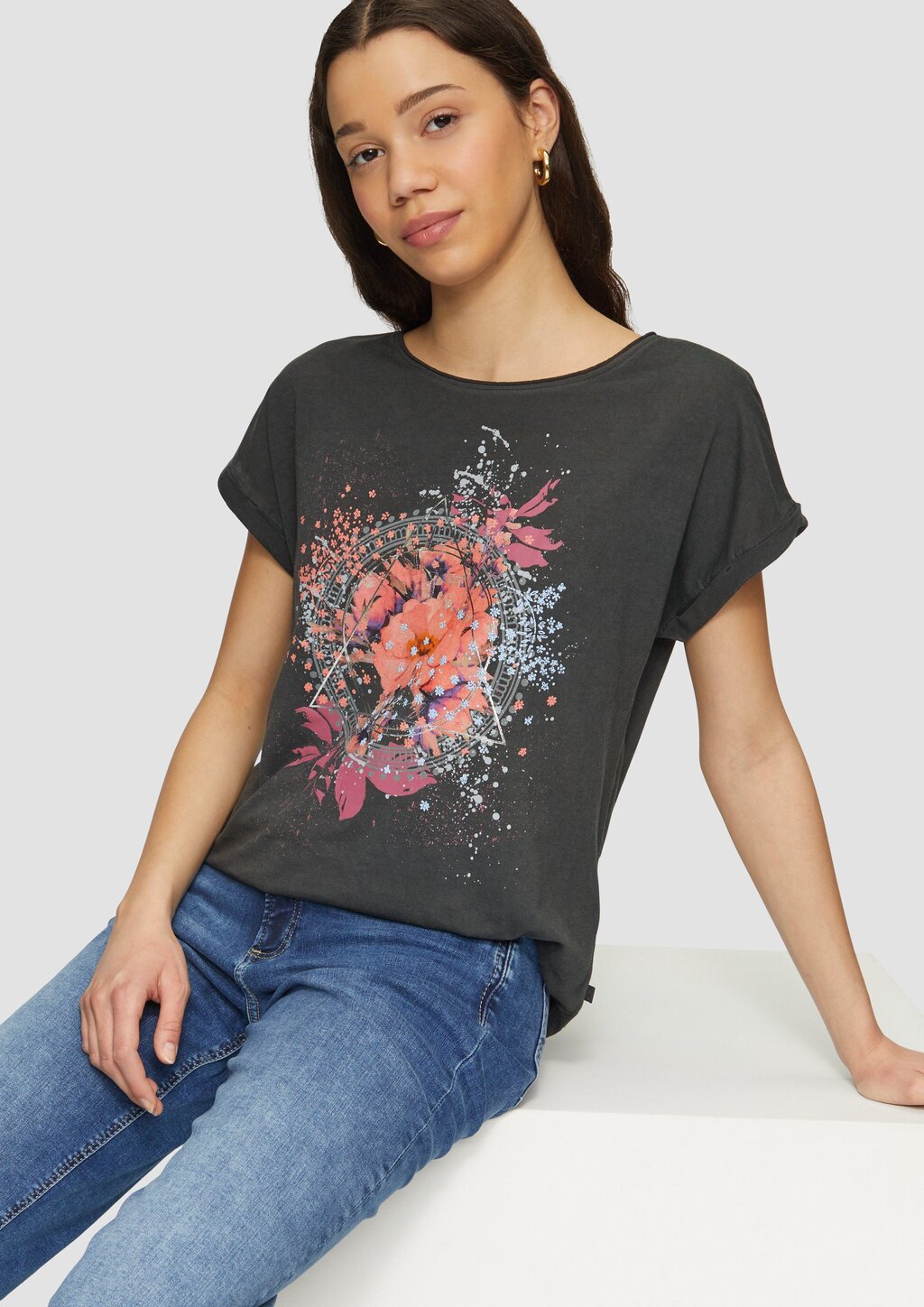 Oversize-Shirt in gewaschener Optik mit Frontprint