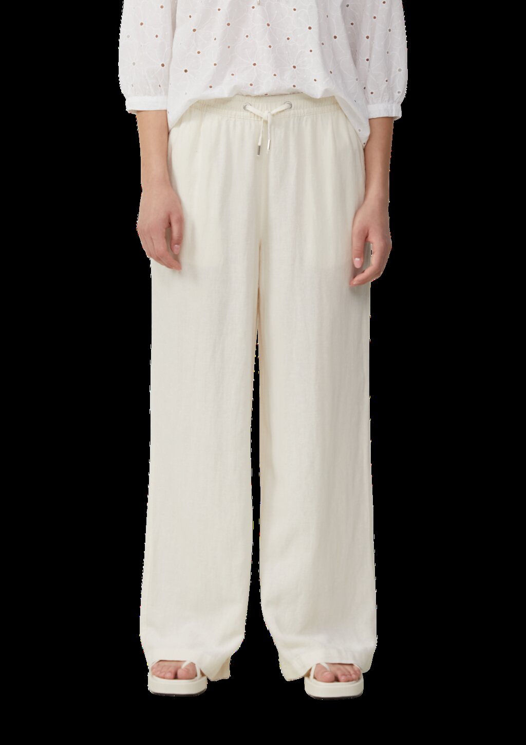 Leinenmixhose mit Gummizug und weitem Bein