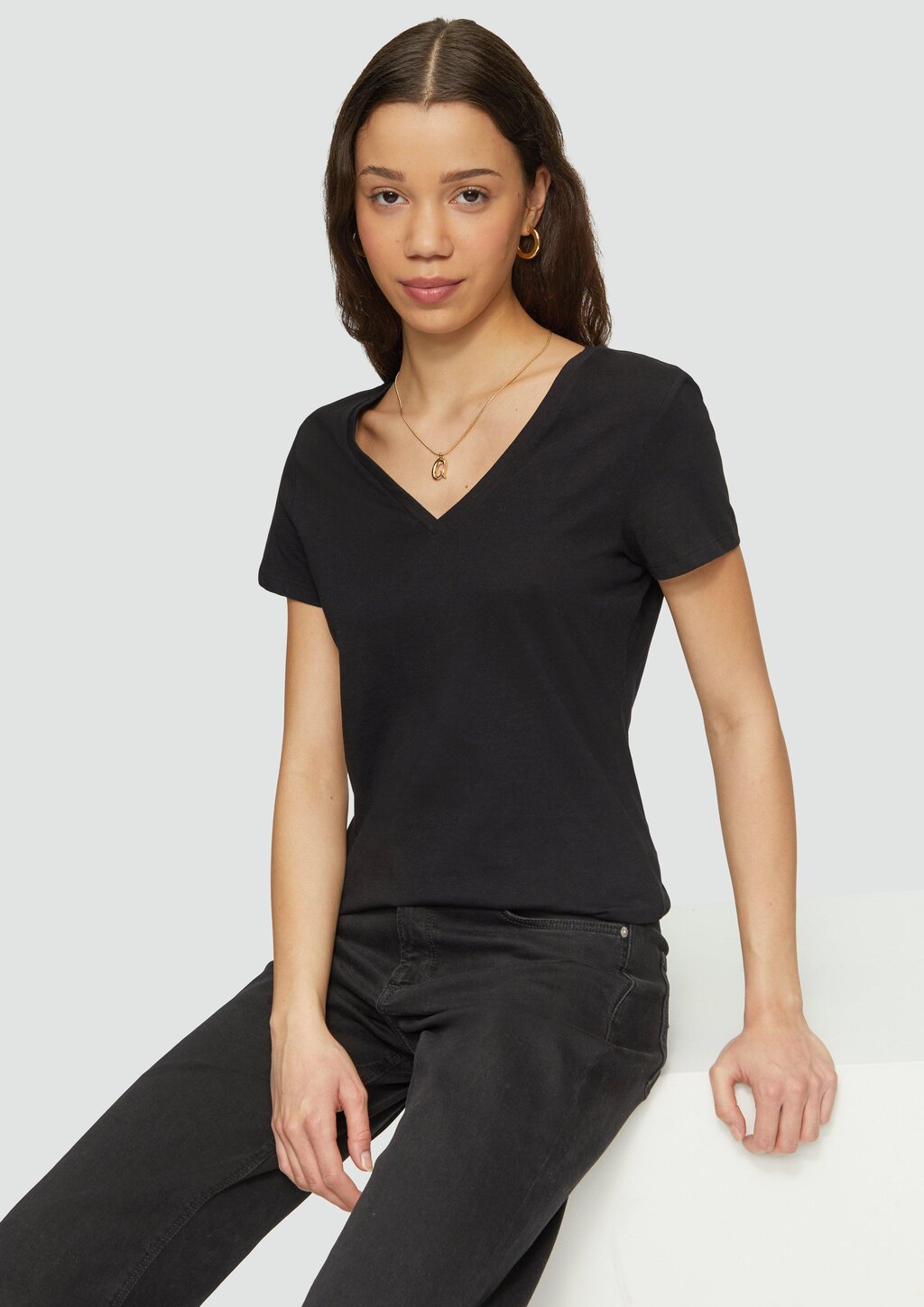 Baumwollshirt mit V-Ausschnitt