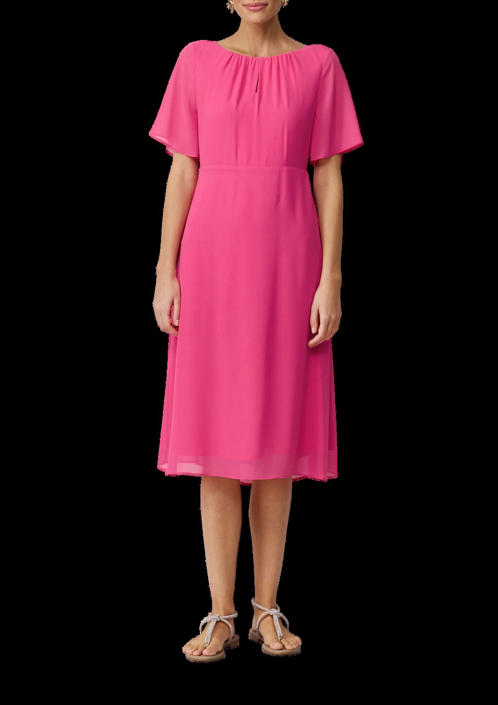 Midikleid aus Chiffon mit kurzen Ärmeln und blickdichtem Futter