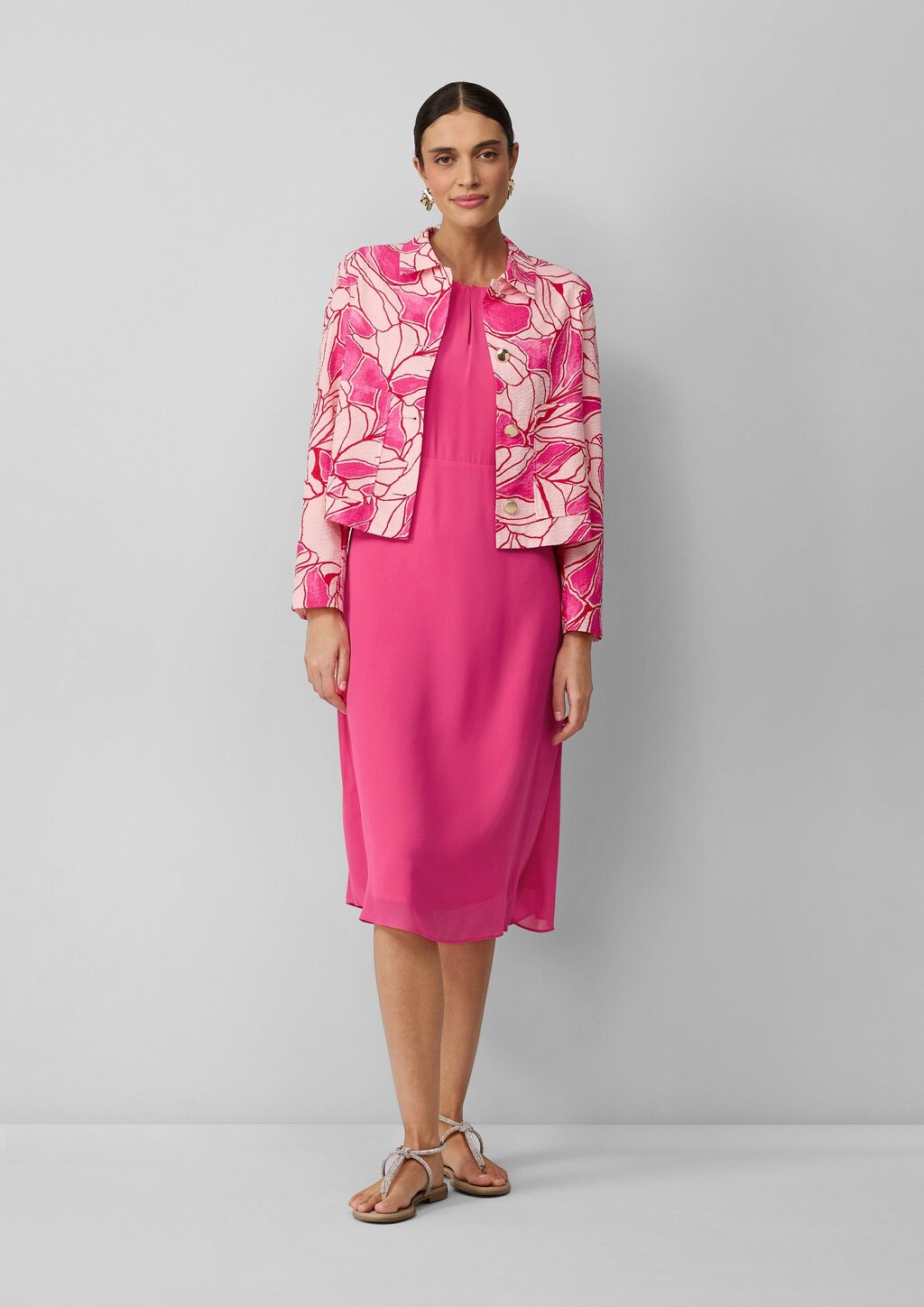 Midikleid aus Chiffon mit kurzen Ärmeln und blickdichtem Futter