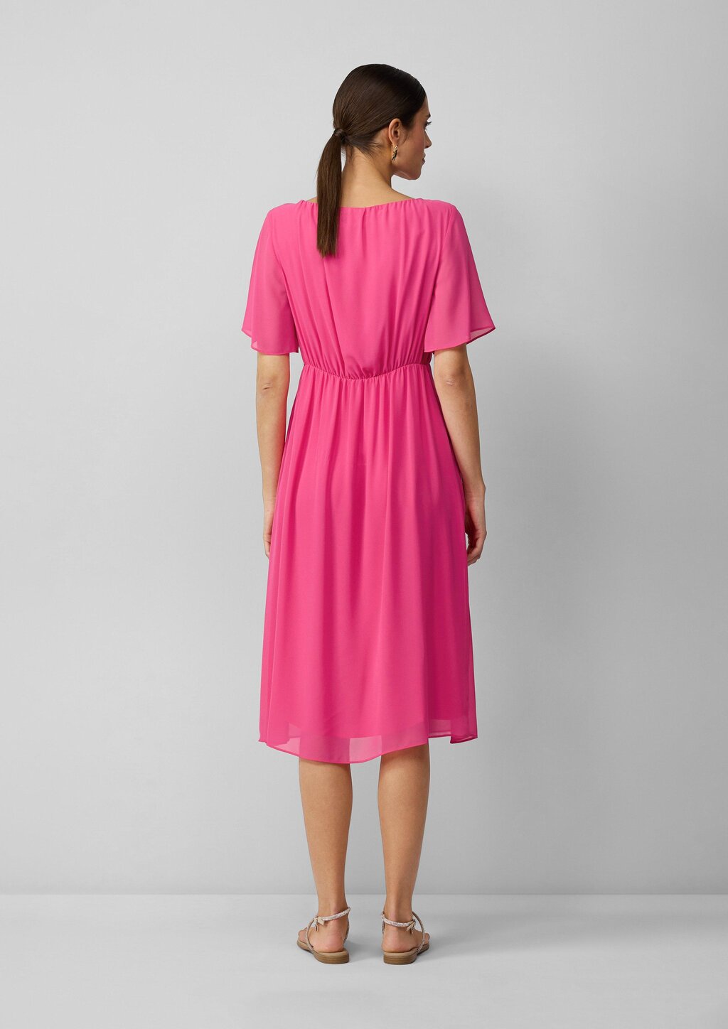 Midikleid aus Chiffon mit kurzen Ärmeln und blickdichtem Futter