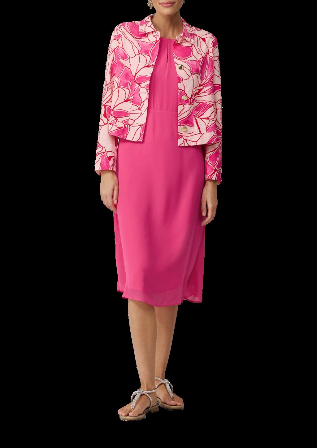 Midikleid aus Chiffon mit kurzen Ärmeln und blickdichtem Futter