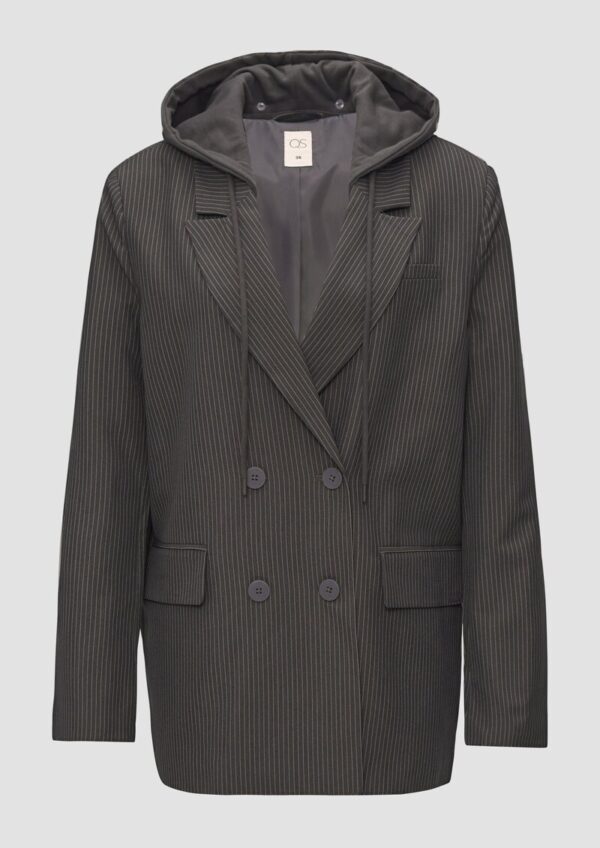 Nadelstreifenblazer mit abnehmbarer Kapuze