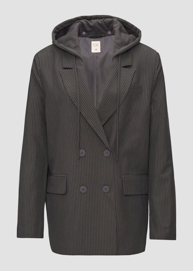 Nadelstreifenblazer mit abnehmbarer Kapuze