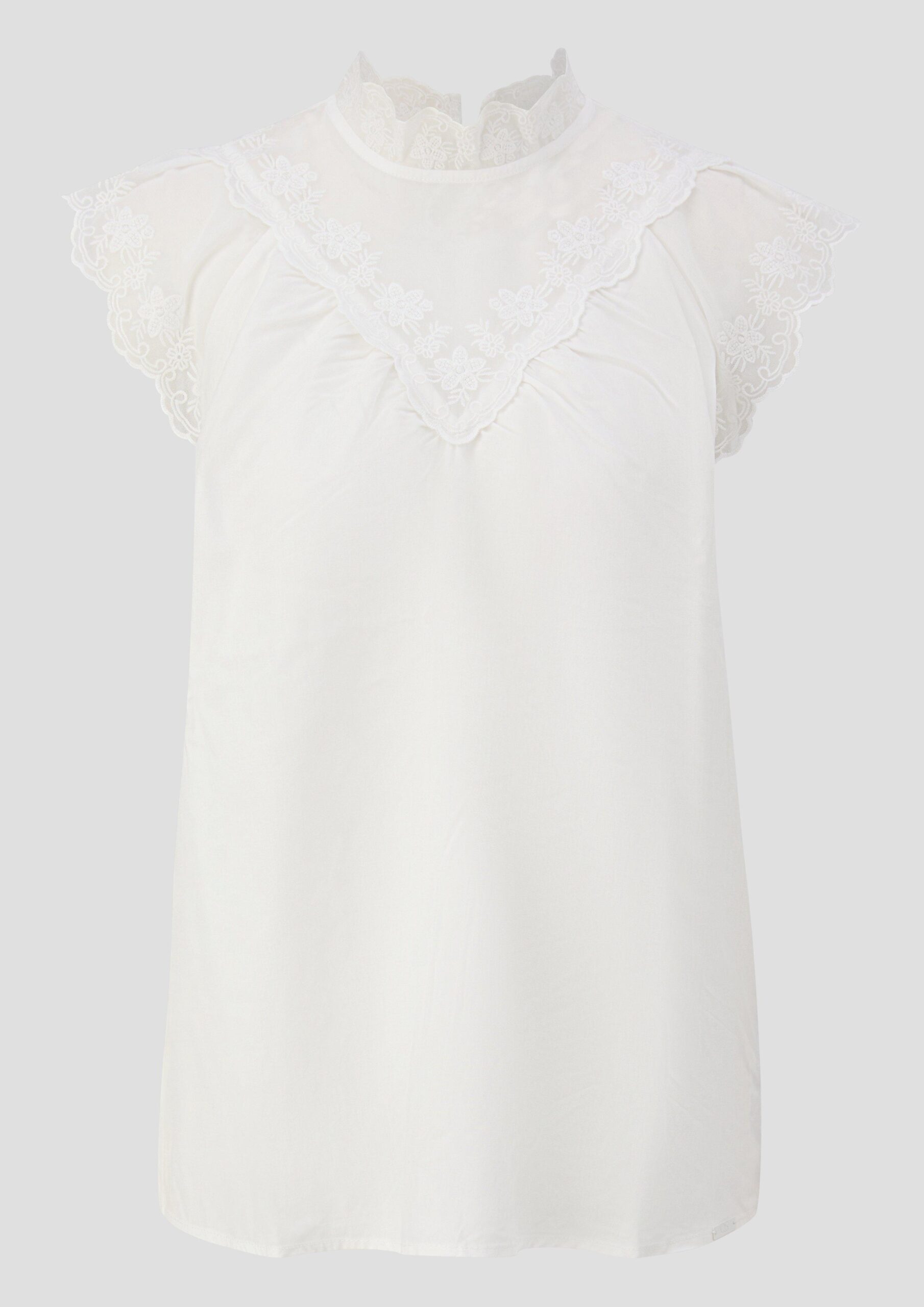 Blusentop mit transparenten Einsätzen und Stickerei