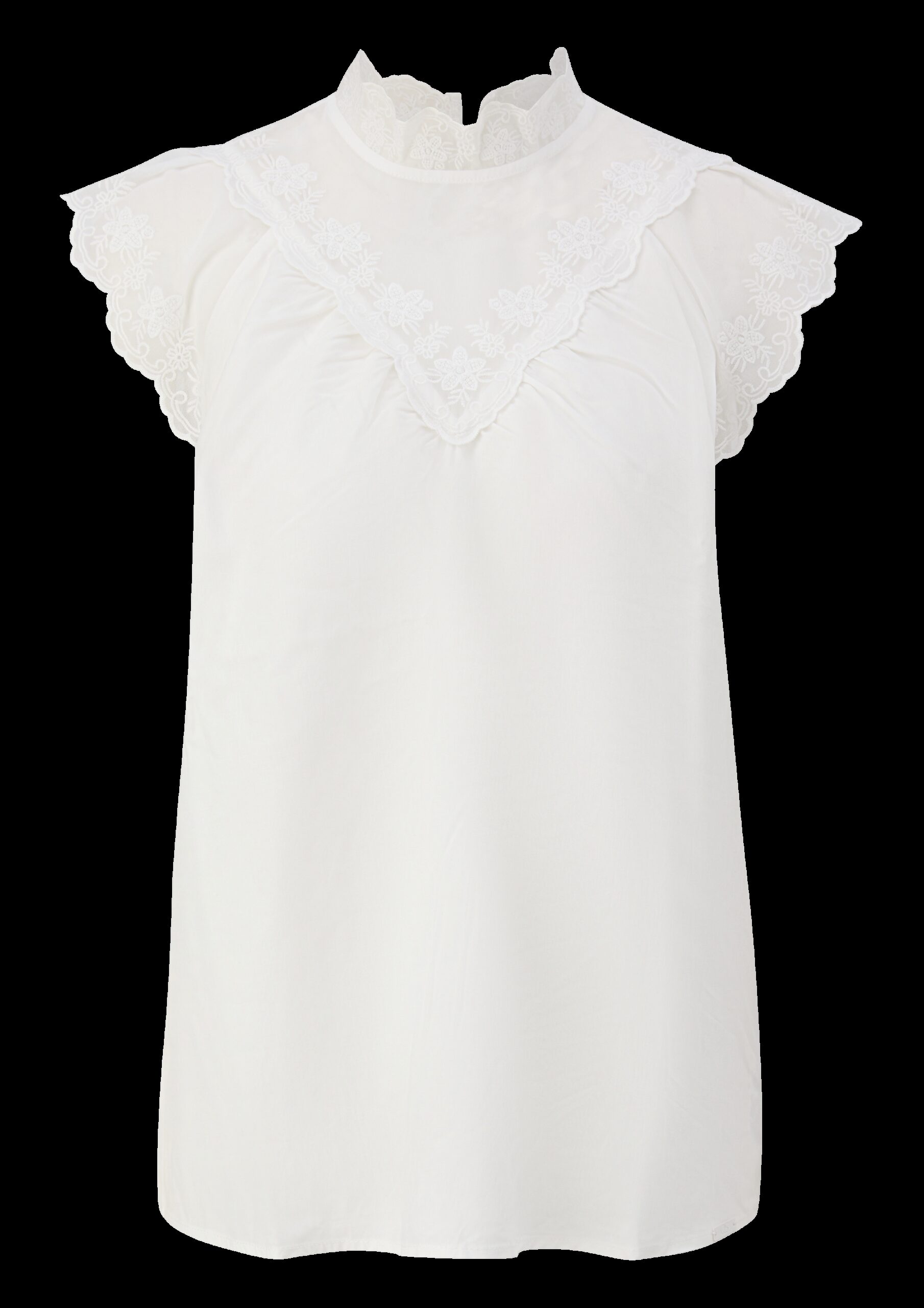 Blusentop mit transparenten Einsätzen und Stickerei