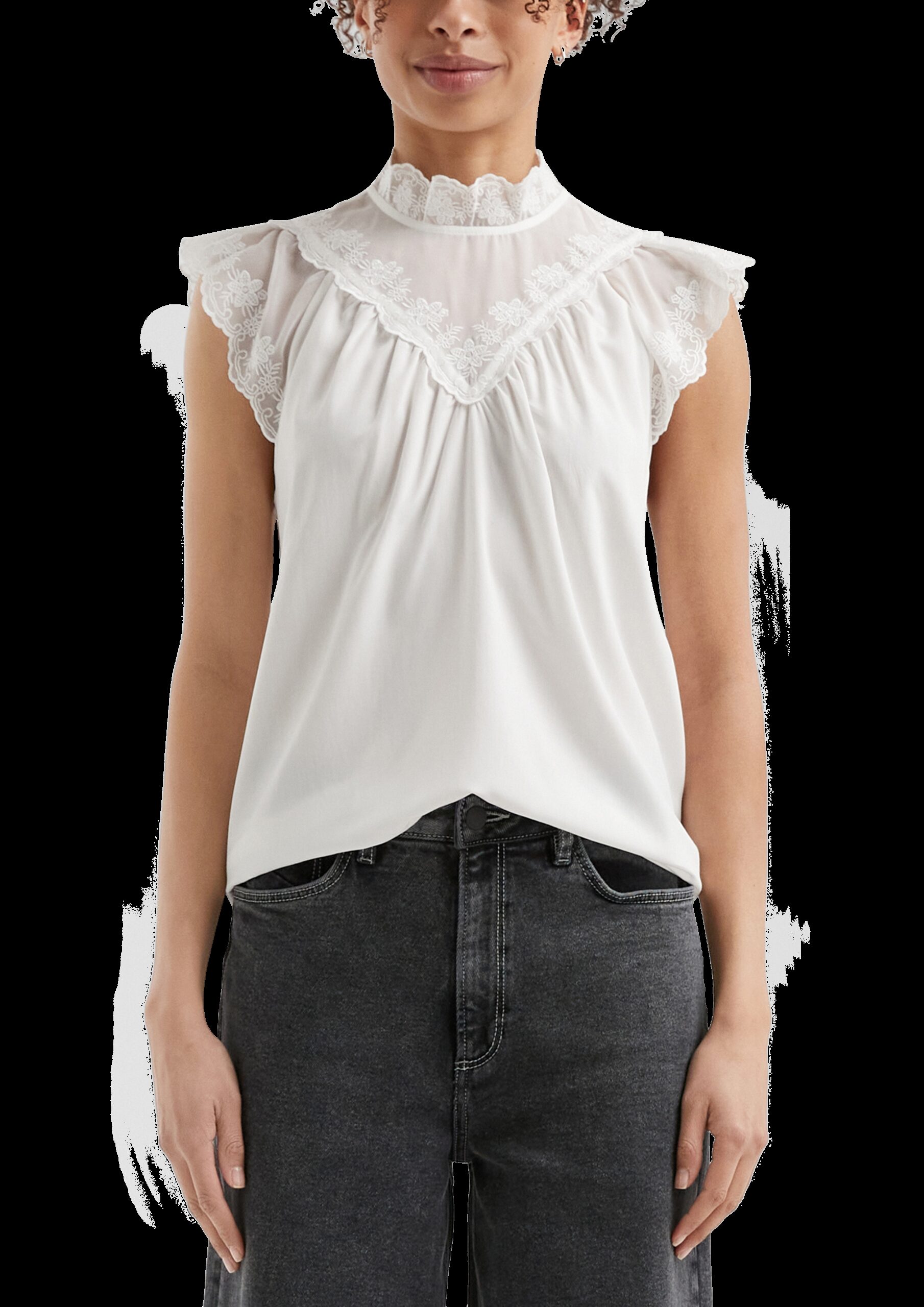 Blusentop mit transparenten Einsätzen und Stickerei