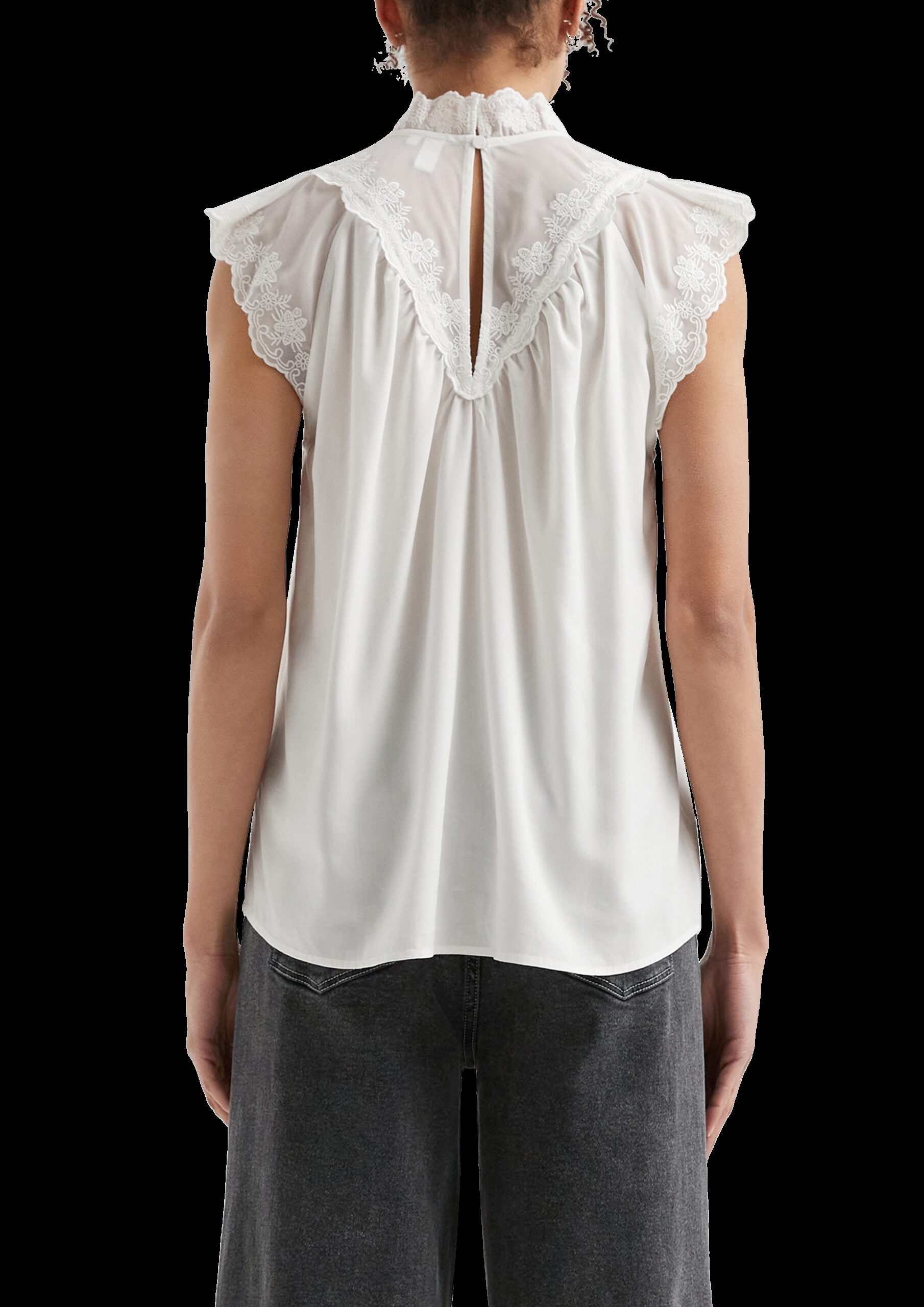 Blusentop mit transparenten Einsätzen und Stickerei