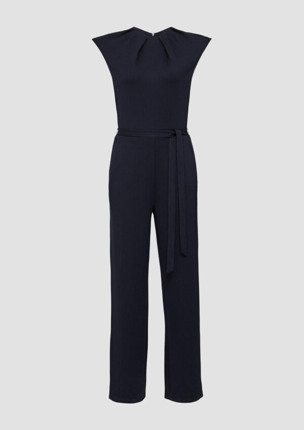 Ärmelloser Jumpsuit aus Interlockjersey mit Bindegürtel