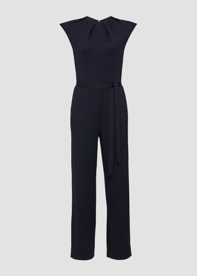 Ärmelloser Jumpsuit aus Interlockjersey mit Bindegürtel