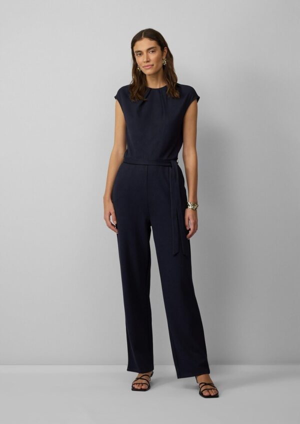 Ärmelloser Jumpsuit aus Interlockjersey mit Bindegürtel