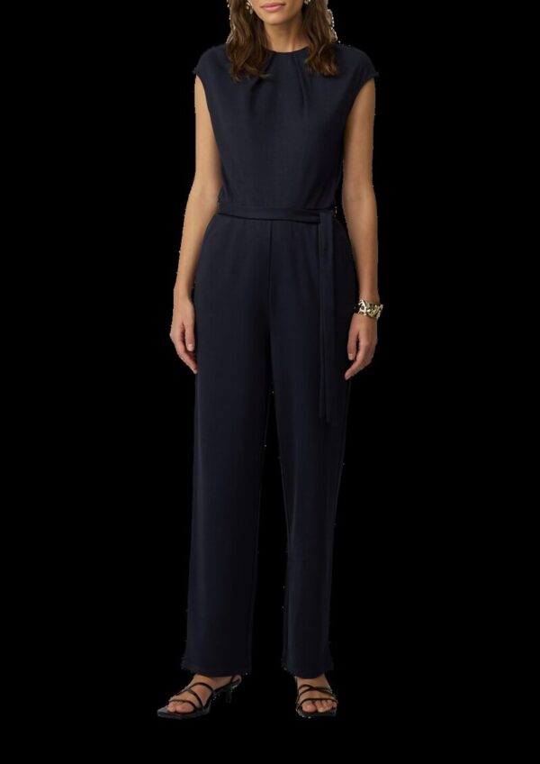Ärmelloser Jumpsuit aus Interlockjersey mit Bindegürtel