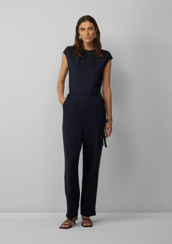Ärmelloser Jumpsuit aus Interlockjersey mit Bindegürtel