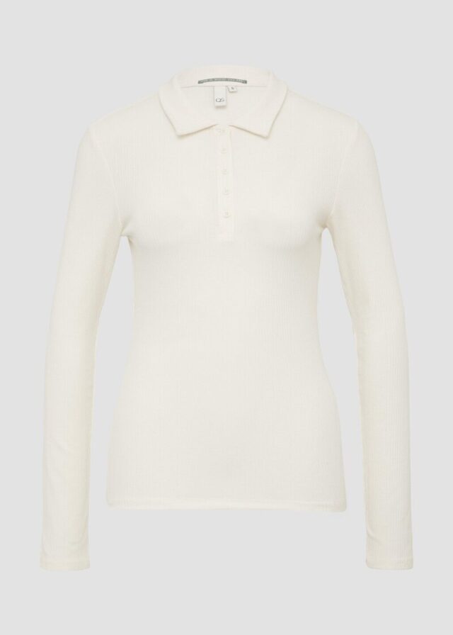 Schmal geschnittenes Rippshirt mit Polokragen