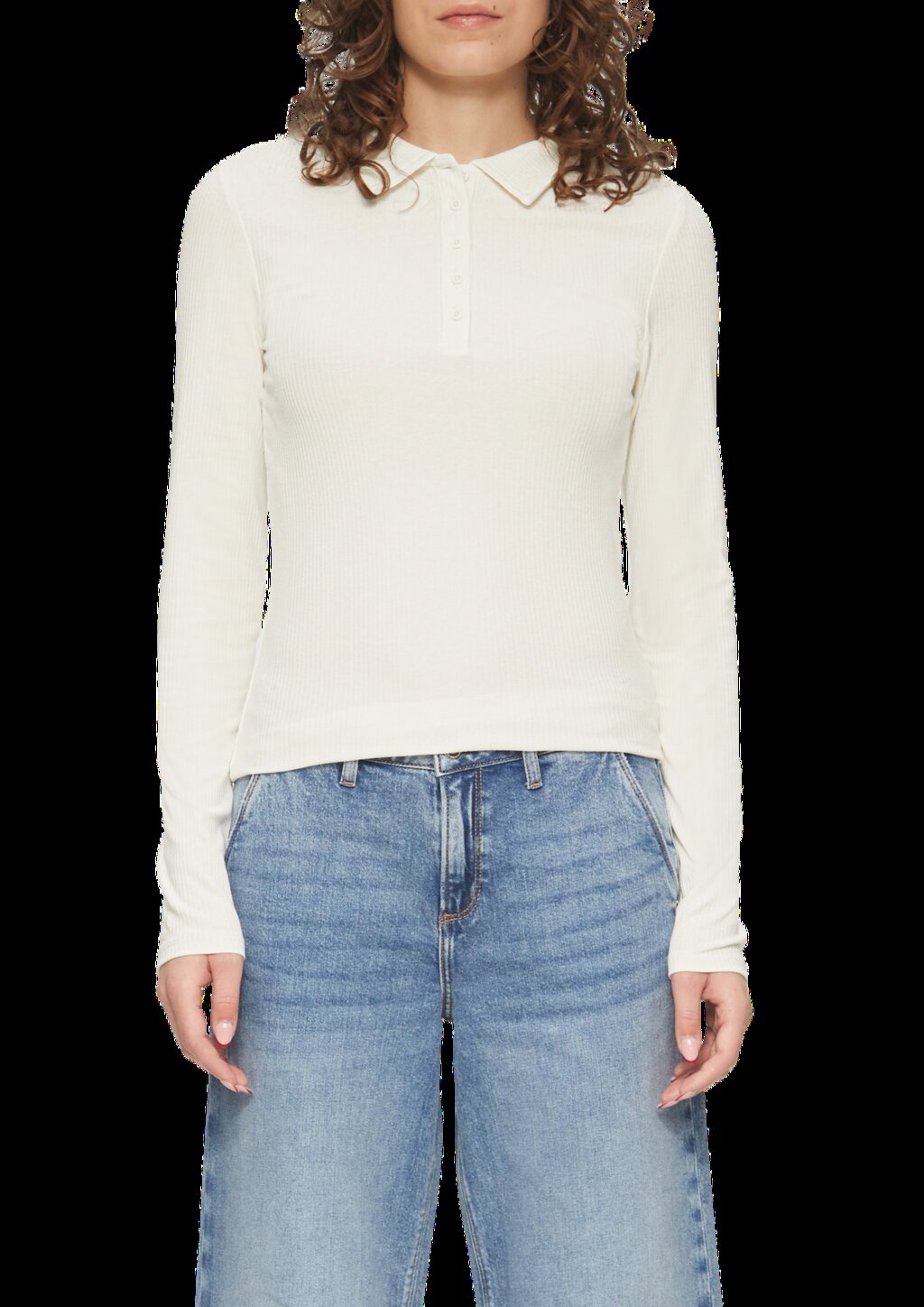 Schmal geschnittenes Rippshirt mit Polokragen