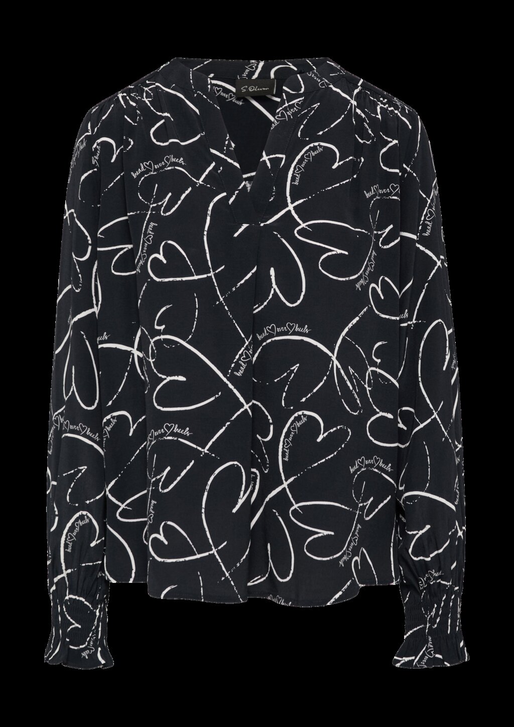 Viskosebluse mit All-over-Print und Smok-Detail am Ärmel