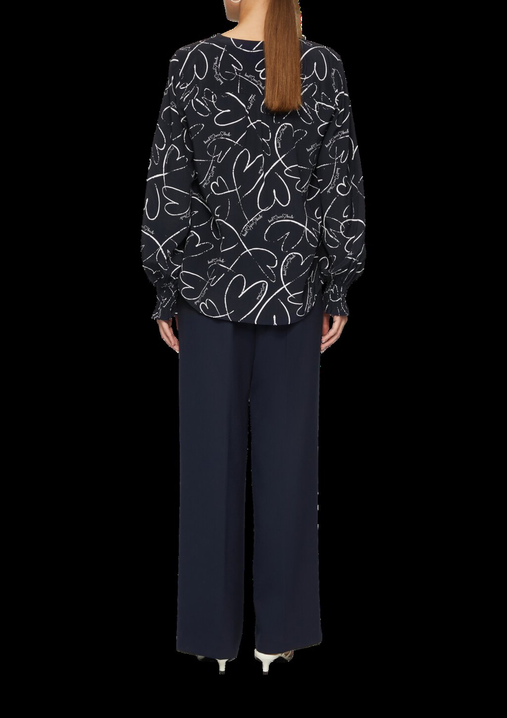 Viskosebluse mit All-over-Print und Smok-Detail am Ärmel