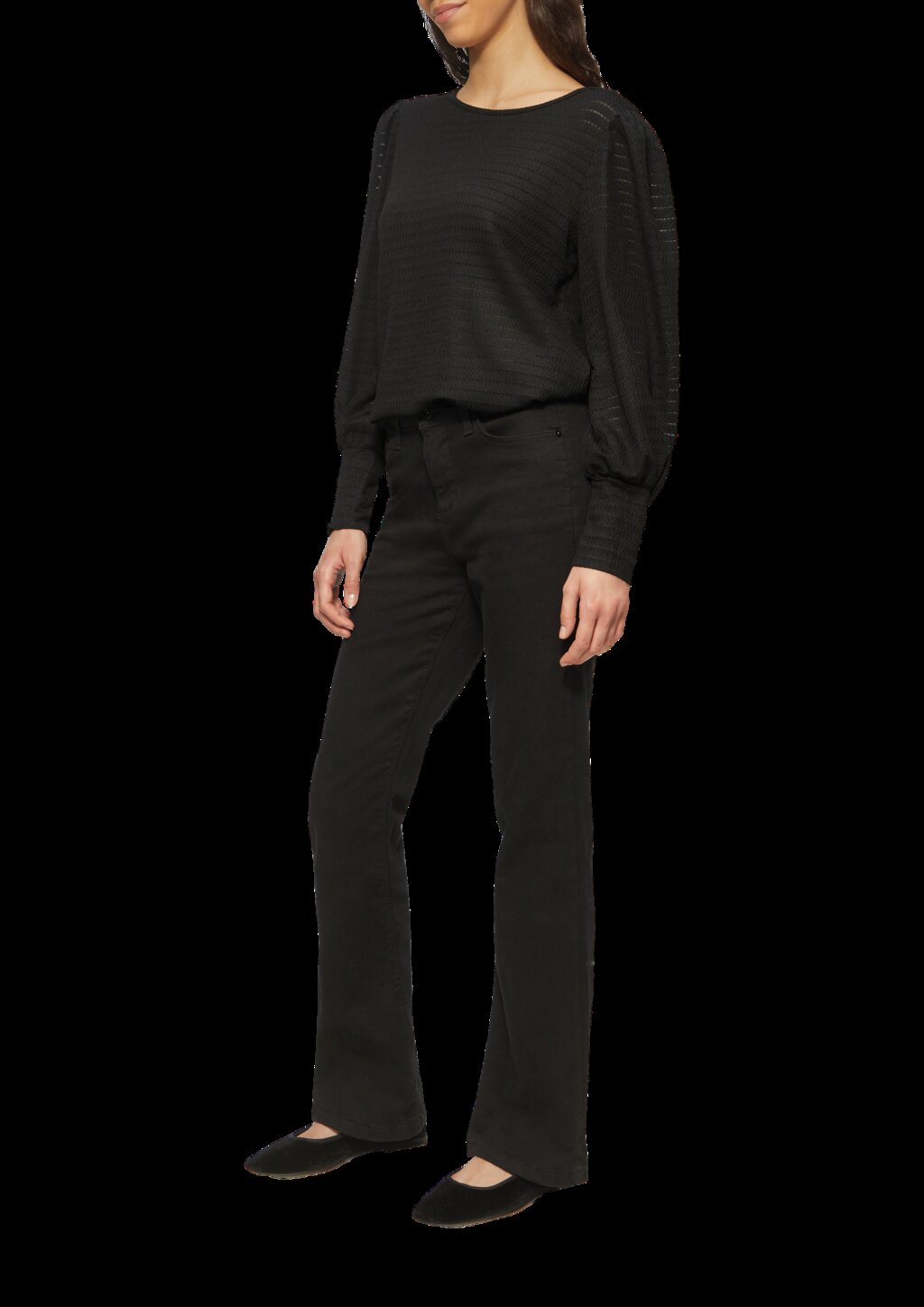 Strukturiertes Langarmshirt mit Puffärmeln