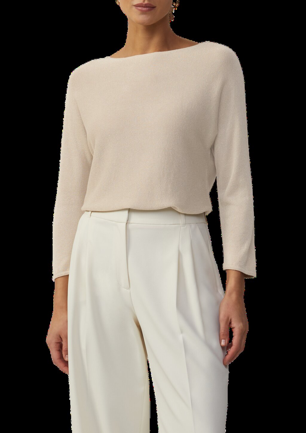 Feinstrickpullover mit Glitzergarn und Fledermausärmeln