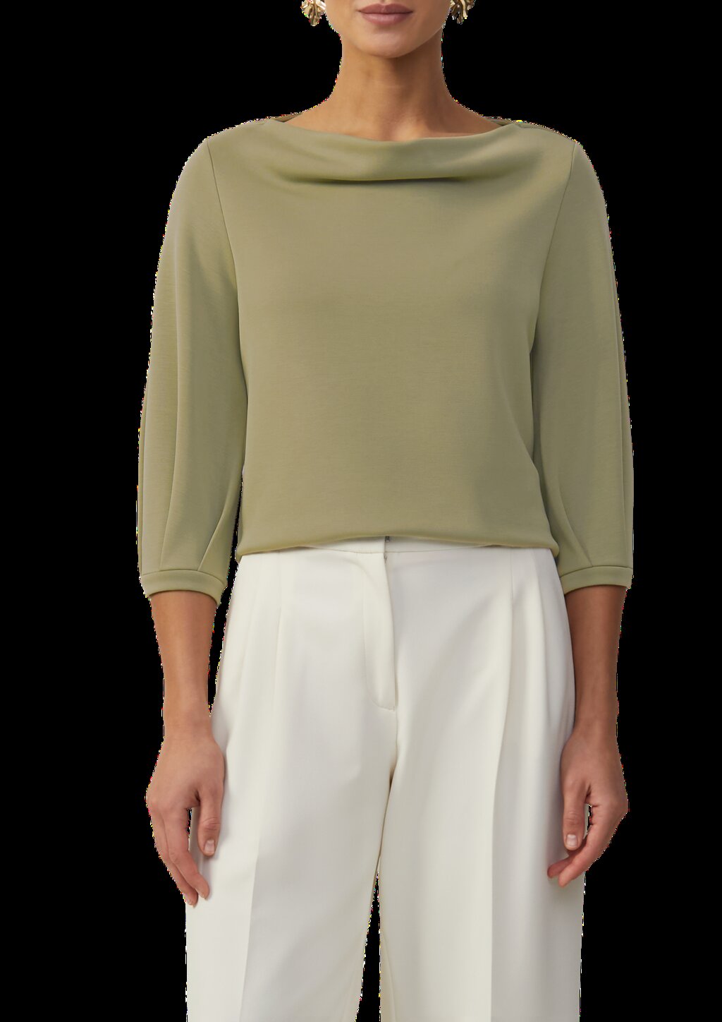 Loose-Fit-Shirt aus Interlockjersey mit Wasserfall-Ausschnitt