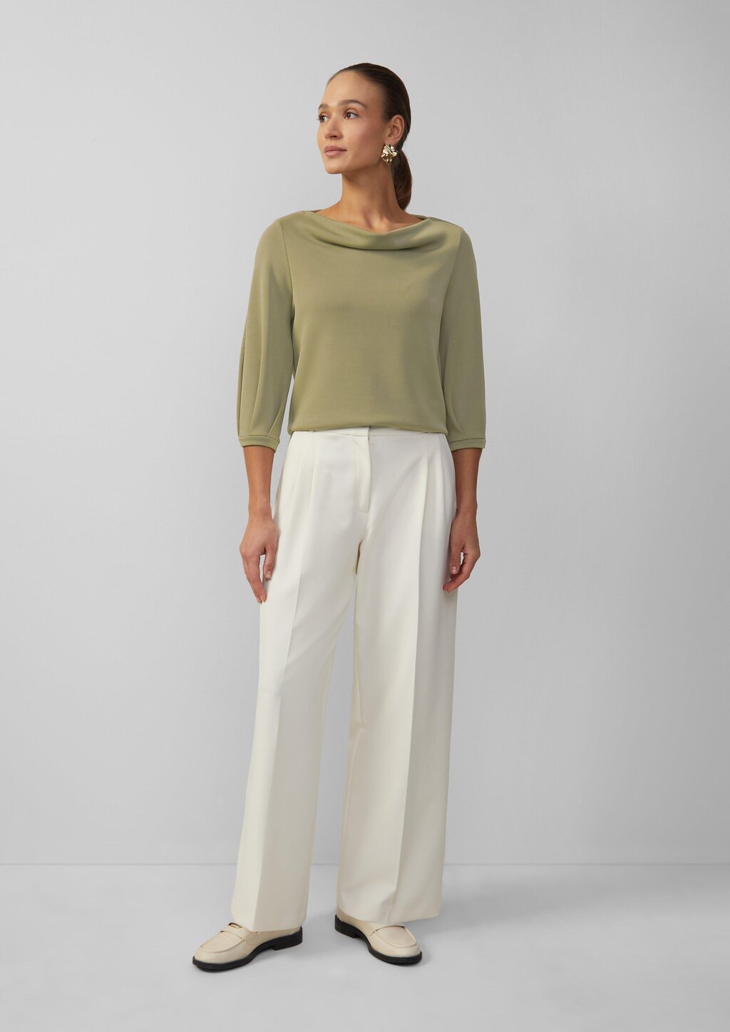 Loose-Fit-Shirt aus Interlockjersey mit Wasserfall-Ausschnitt