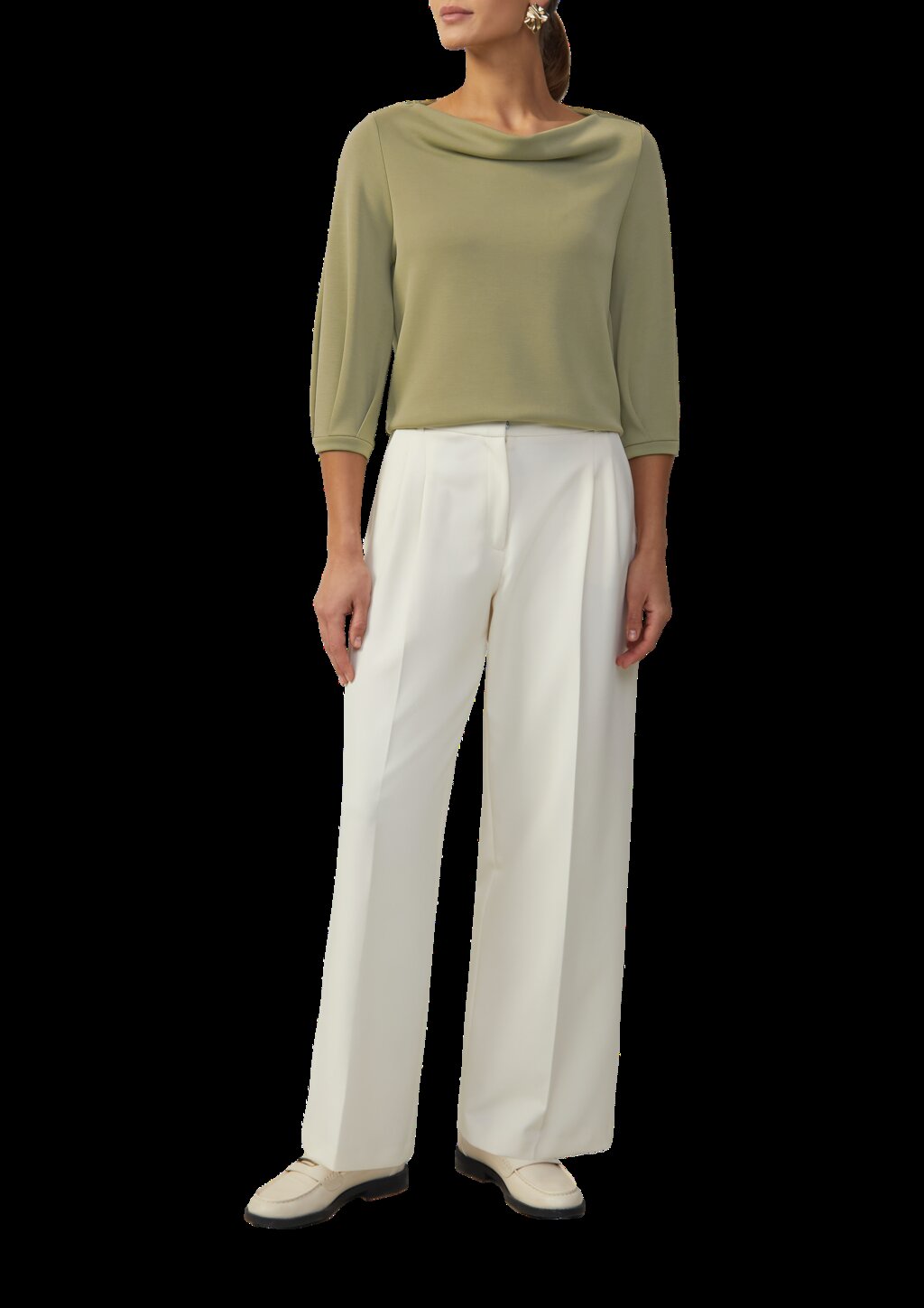 Loose-Fit-Shirt aus Interlockjersey mit Wasserfall-Ausschnitt