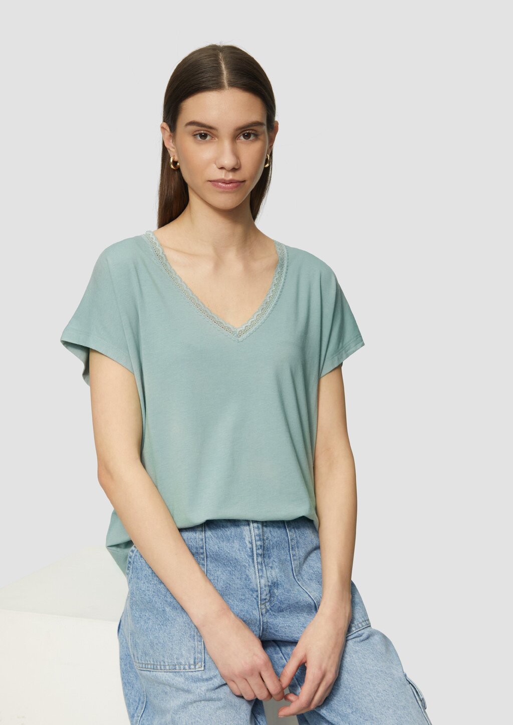 Modalmix-Shirt mit Spitzenblende