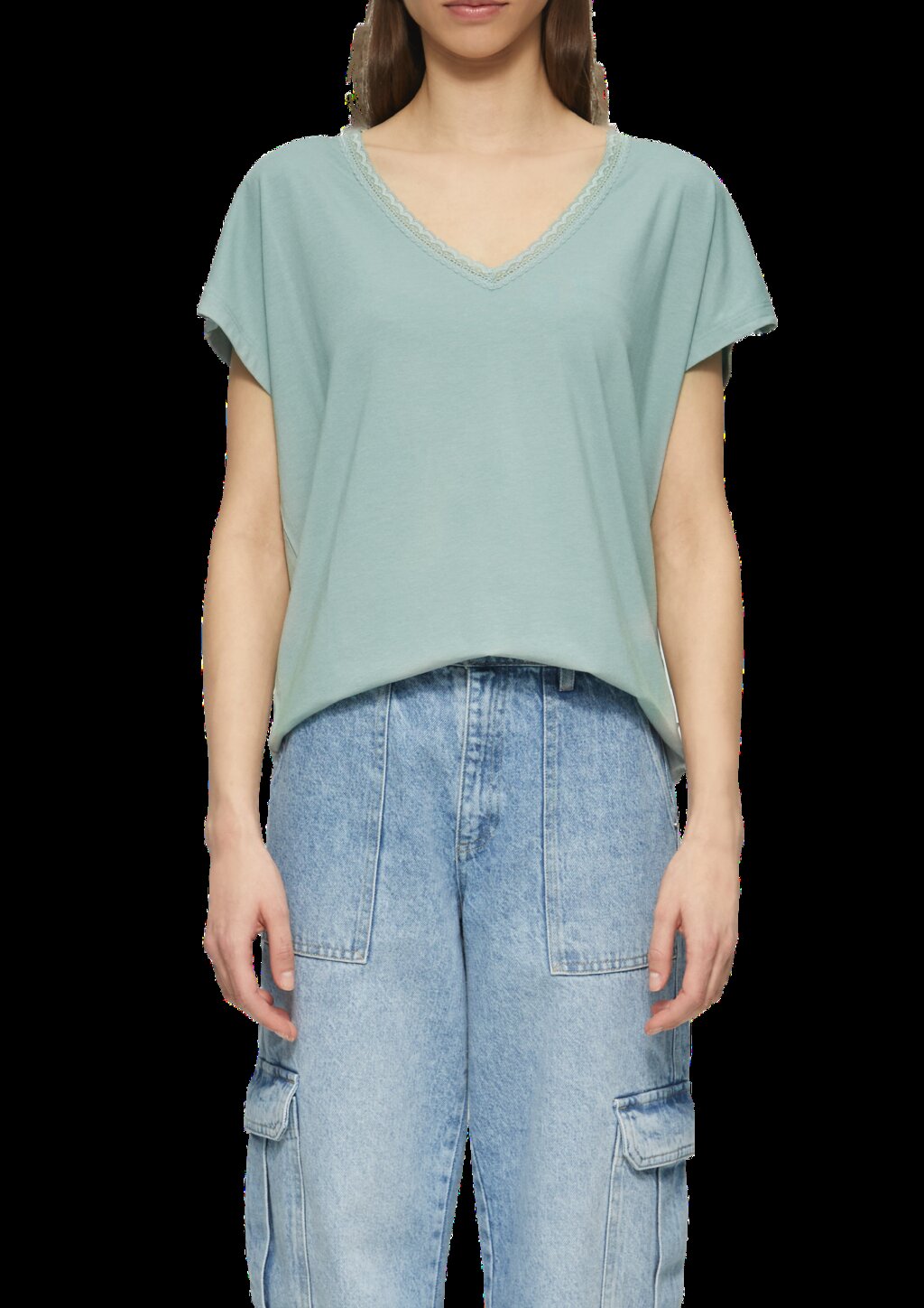 Modalmix-Shirt mit Spitzenblende