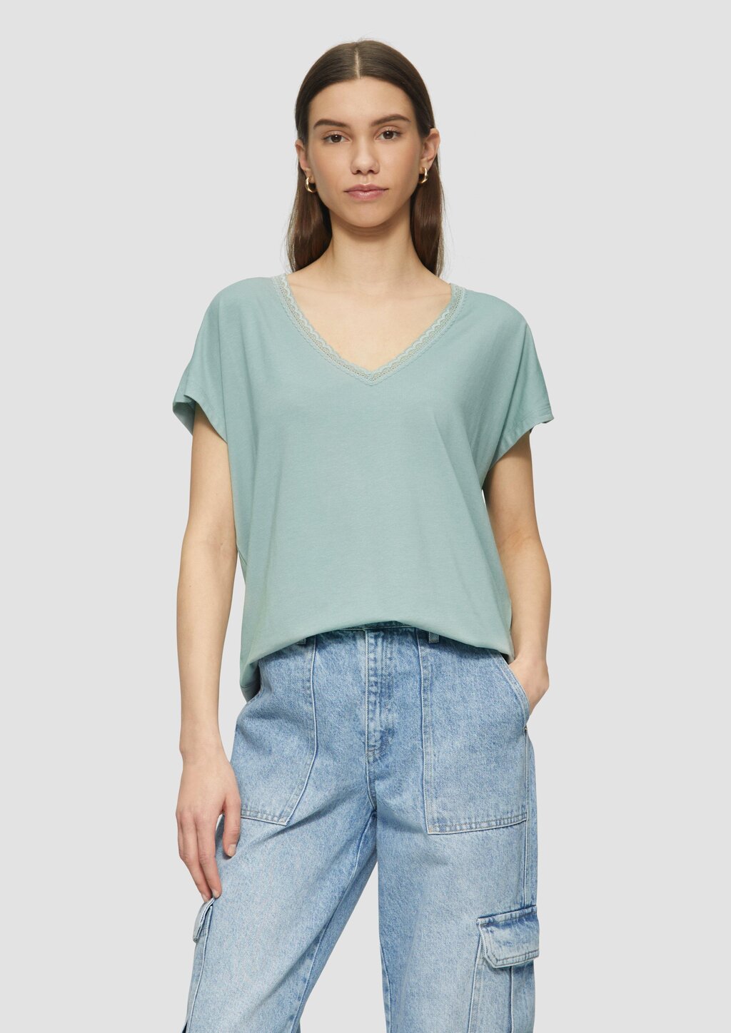 Modalmix-Shirt mit Spitzenblende