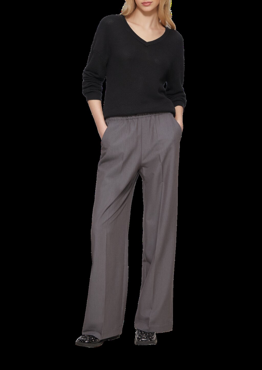 Pullover mit Strukturmuster und V-Ausschnitt