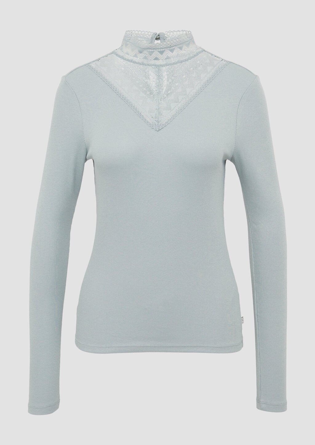 Schmales Rippshirt mit Spitzeneinsatz am Ausschnitt