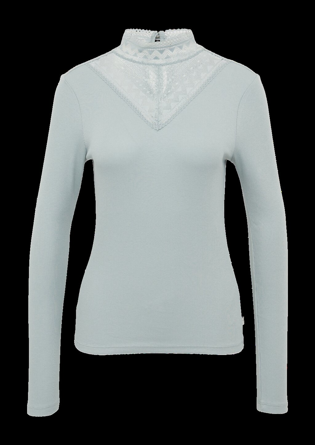 Schmales Rippshirt mit Spitzeneinsatz am Ausschnitt