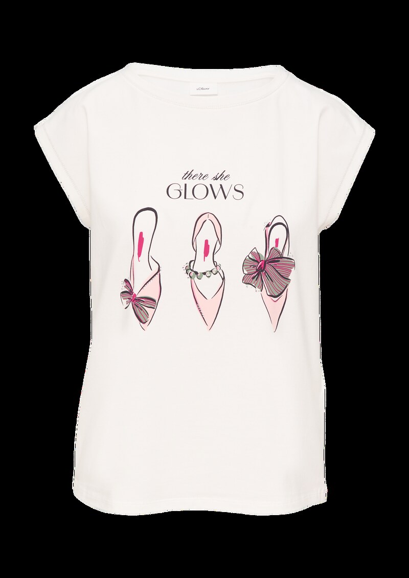 T-Shirt mit Print und Schmucksteinen