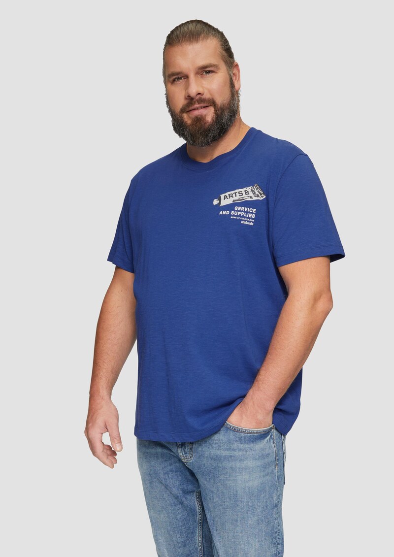 Baumwoll-T-Shirt mit Frontprint und Flammgarnstruktur