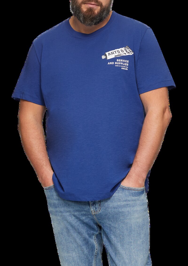 Baumwoll-T-Shirt mit Frontprint und Flammgarnstruktur