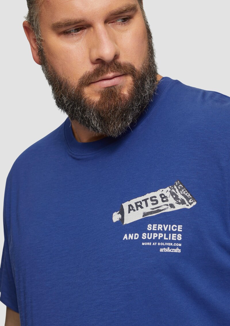 Baumwoll-T-Shirt mit Frontprint und Flammgarnstruktur