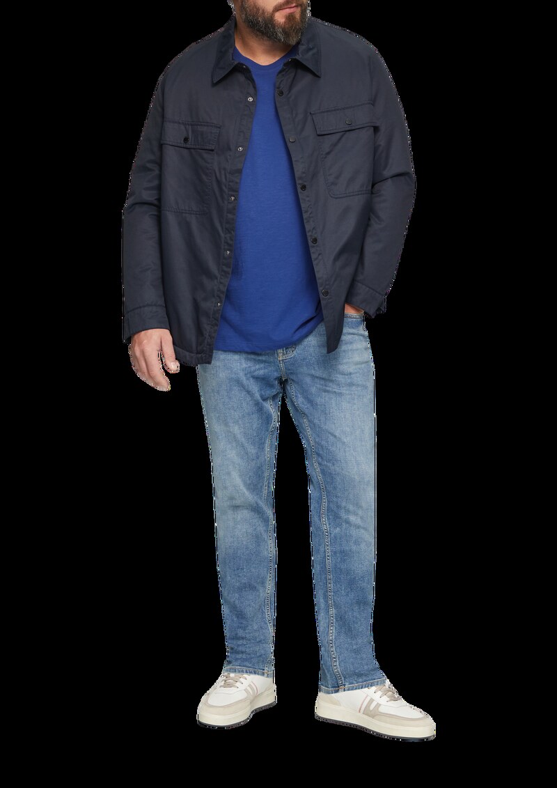 Baumwoll-T-Shirt mit Frontprint und Flammgarnstruktur