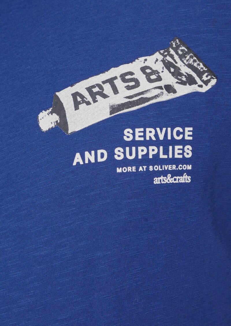 Baumwoll-T-Shirt mit Frontprint und Flammgarnstruktur