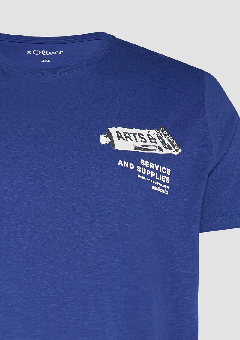 Baumwoll-T-Shirt mit Frontprint und Flammgarnstruktur