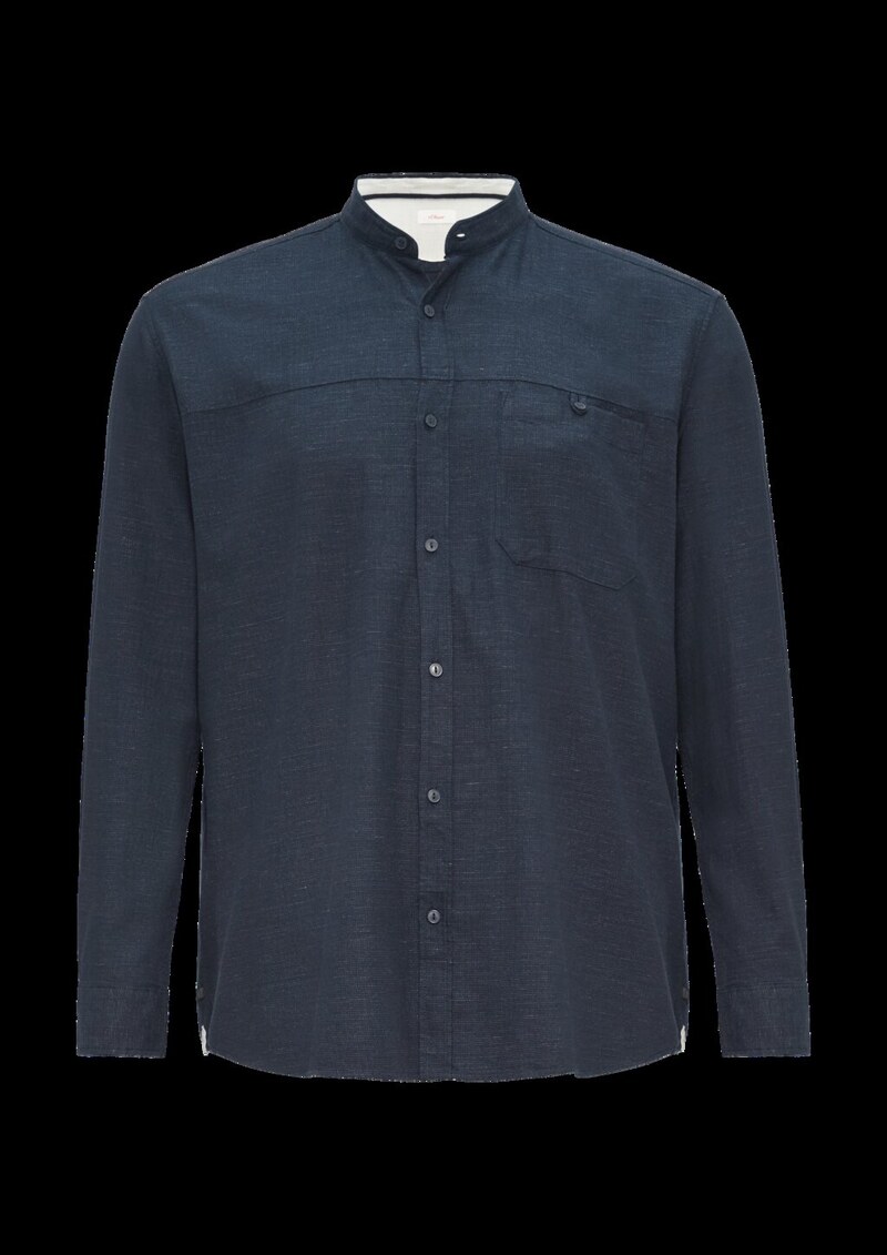 Regular Fit: Strukturiertes Baumwollhemd mit Stehkragen