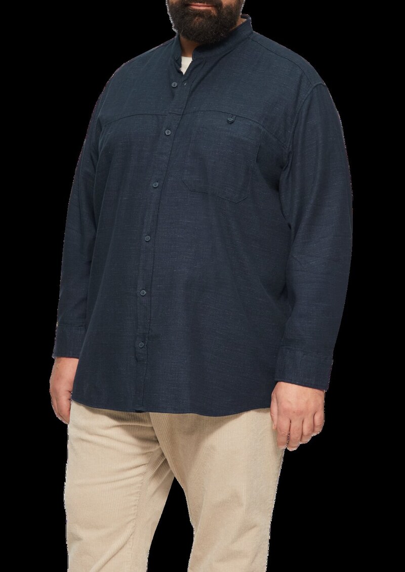 Regular Fit: Strukturiertes Baumwollhemd mit Stehkragen