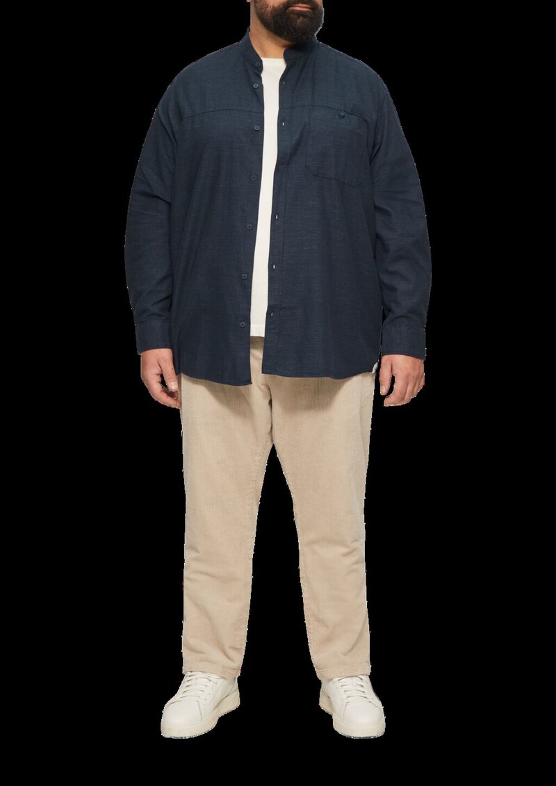 Regular Fit: Strukturiertes Baumwollhemd mit Stehkragen